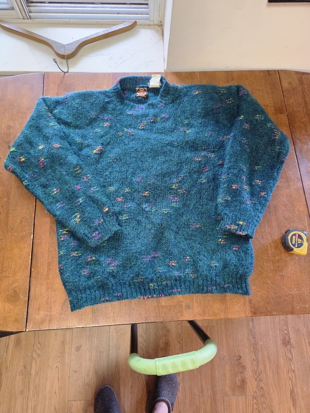 Vintage Carlo Alberto Australia Mohair Blend Teal Confetti Knit Crewneck Sweater
